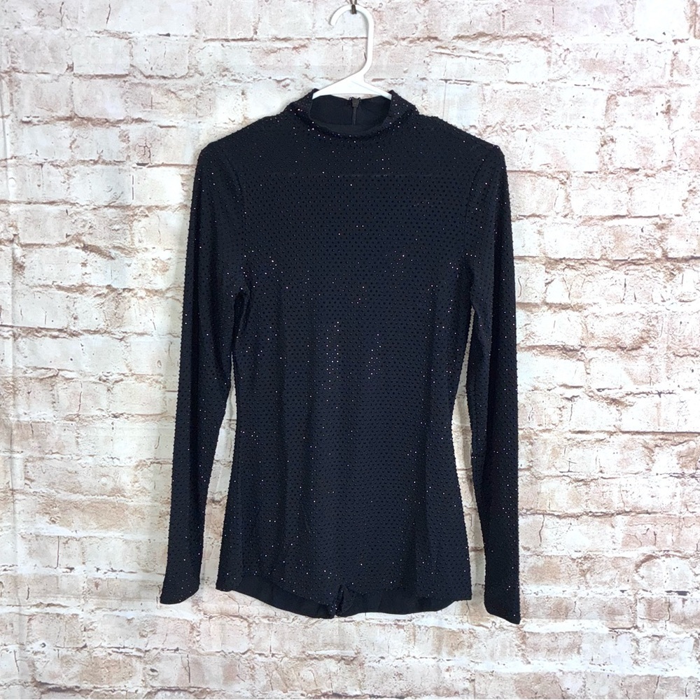 Naked Wardrobe Crystal Turtleneck Romper in Black Size Large NEW - Picture 5 of 10